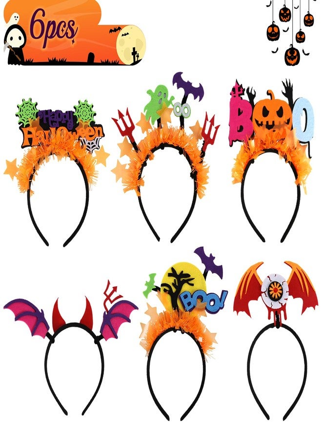 Seqiuay 6 Pack Glow in the Dark Halloween Headbands for Women & Adults - Bat, Ghost, Pumpkin & Spider Web Designs, Perfect for Halloween Parties, Costumes & Decorations (One Size Fits All) - Image 2